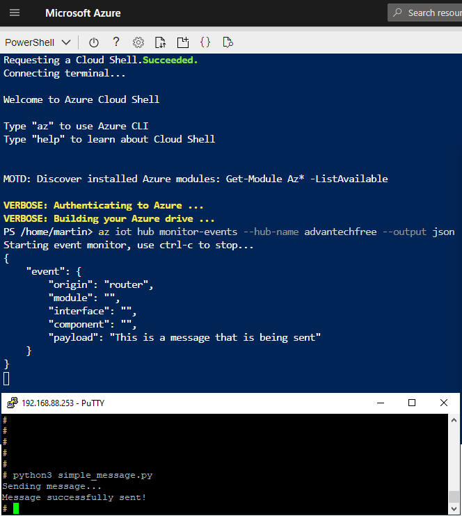 Communication in Azure shell