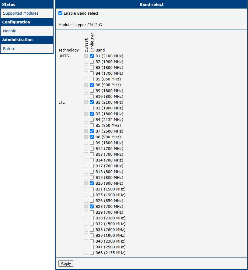 Configuration example for the EM12-G module