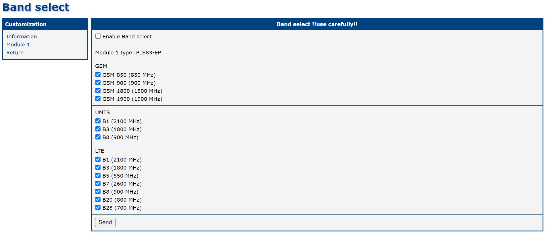 Configuration form for module PLS8-E