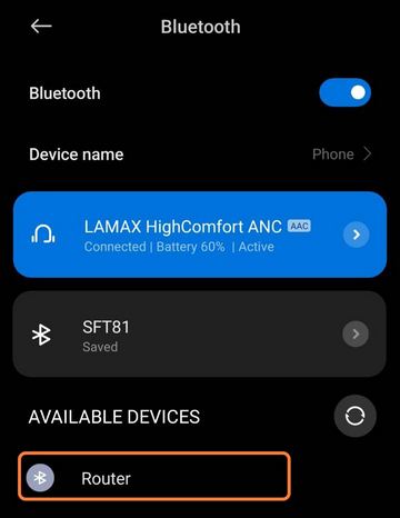 Bluetooth settings on a mobile device