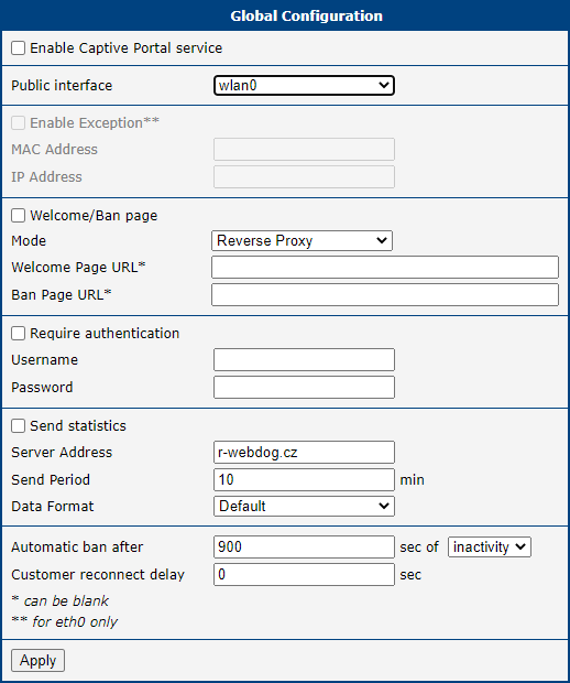 Global configuration form