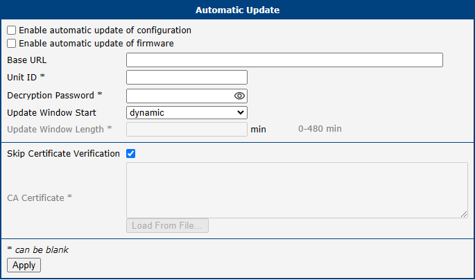 Automatic Update Configuration Page