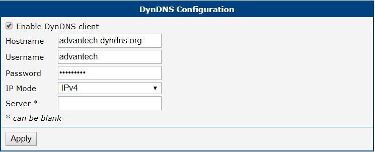 DynDNS Configuration Page
