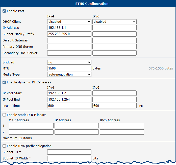 LAN Configuration Page