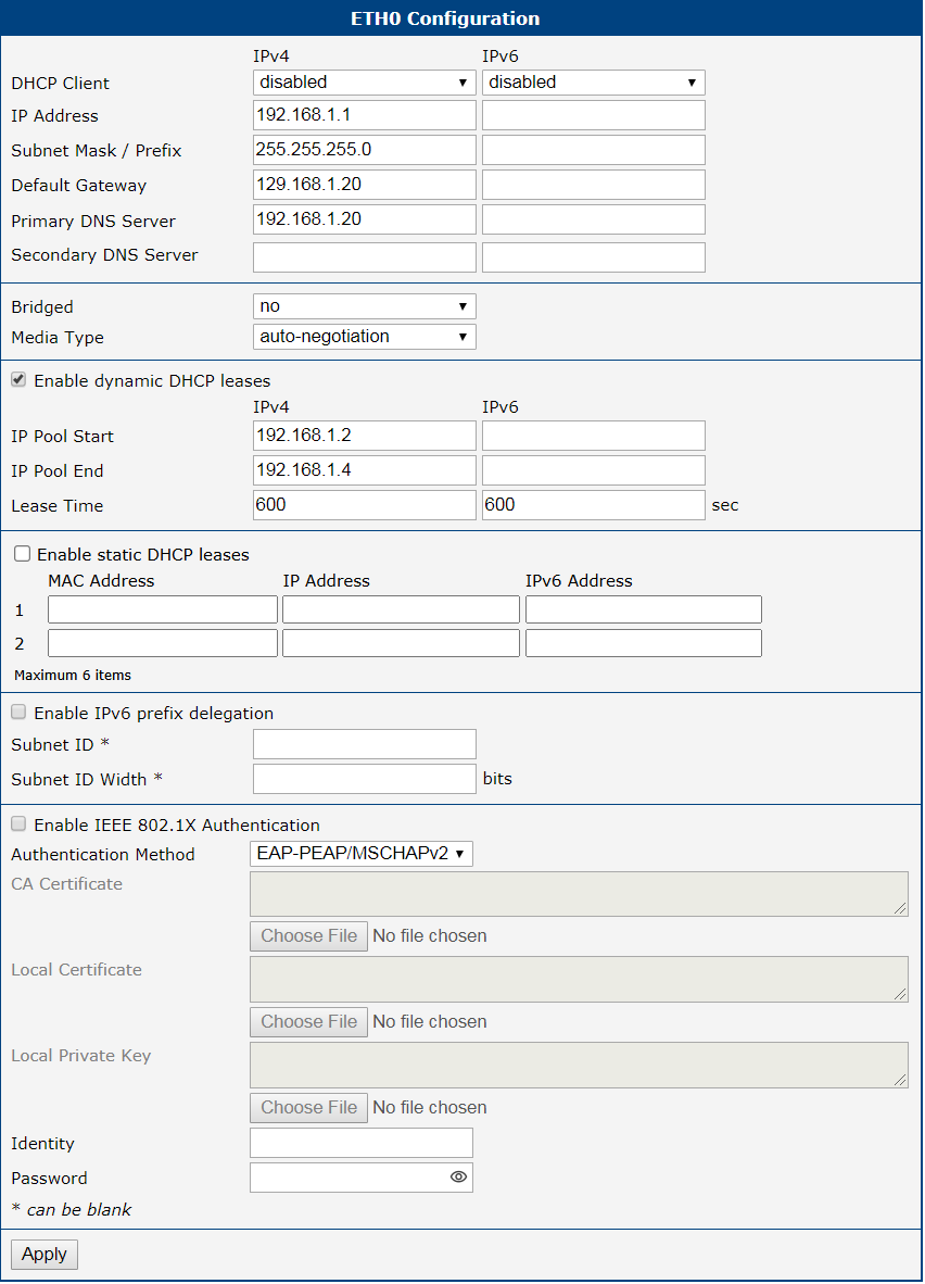 LAN Configuration for Example 1