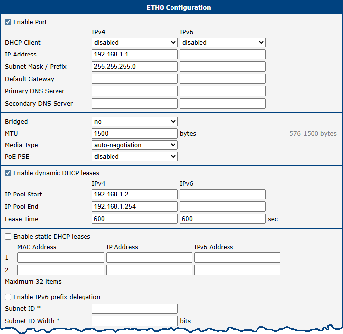 LAN Configuration Page