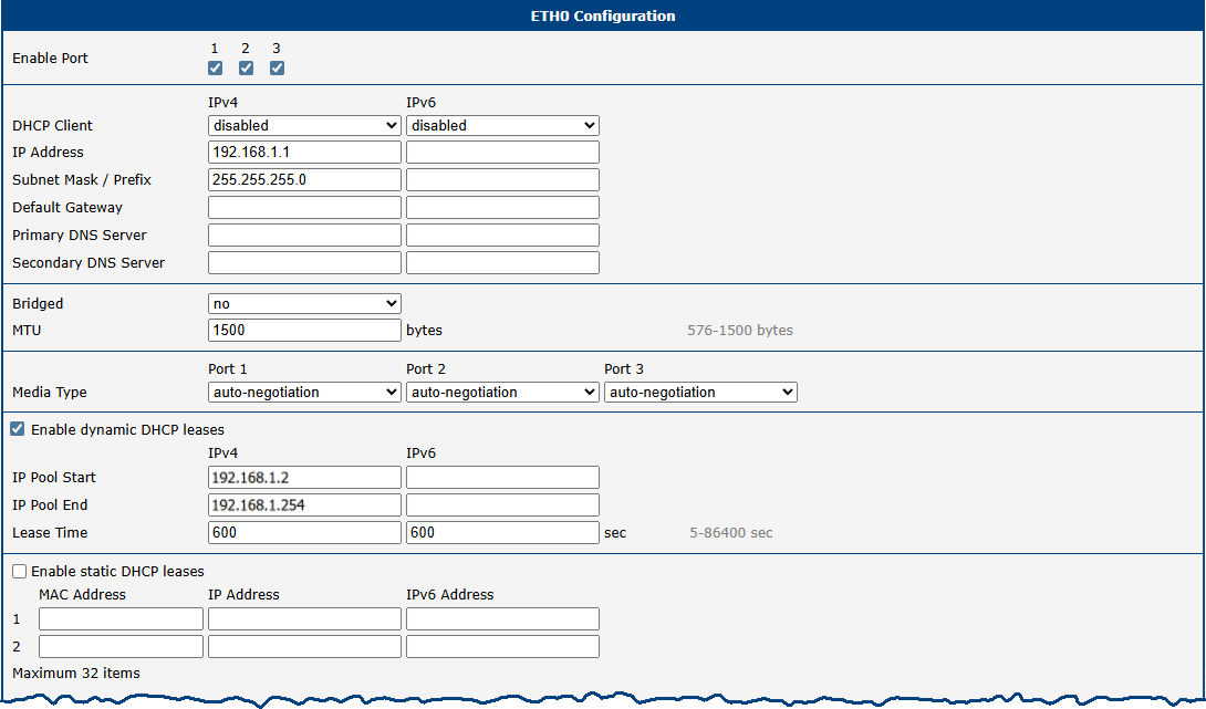 LAN Configuration Page