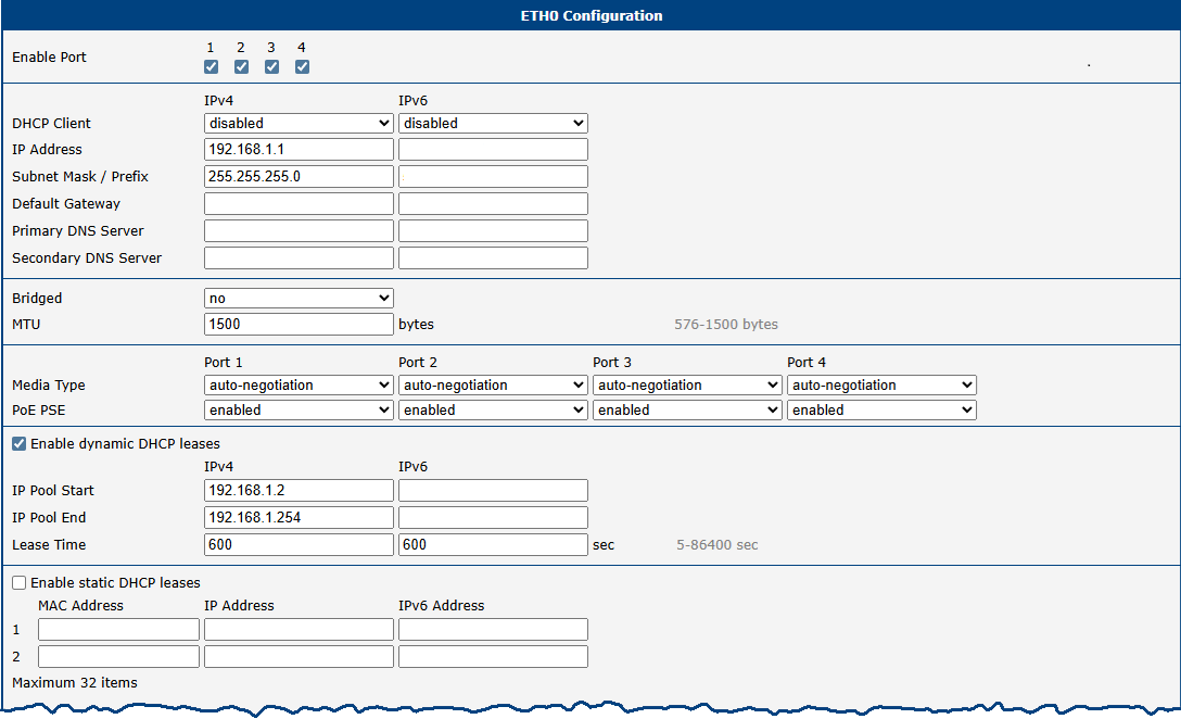 LAN Configuration Page