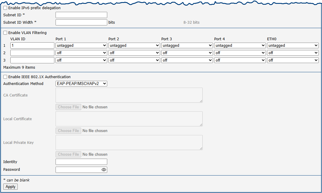LAN Configuration Page
