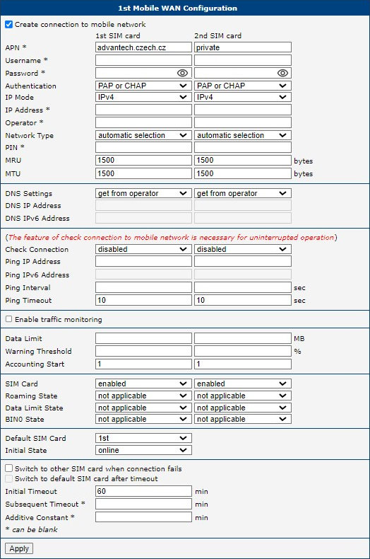 Mobile WAN Configuration