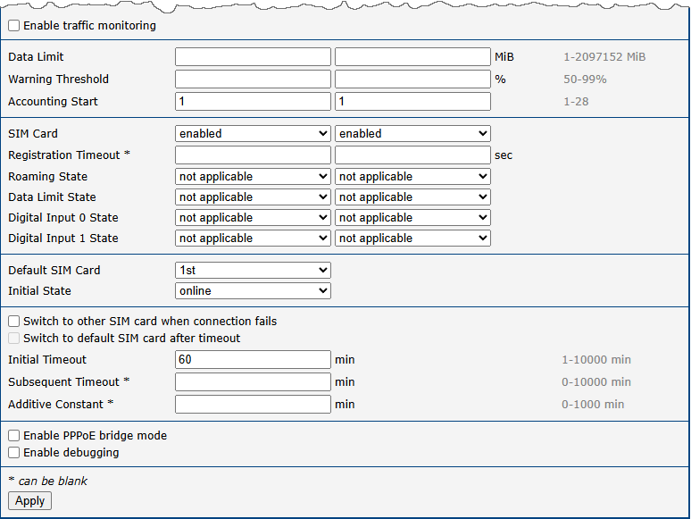 Mobile WAN Configuration (continued)