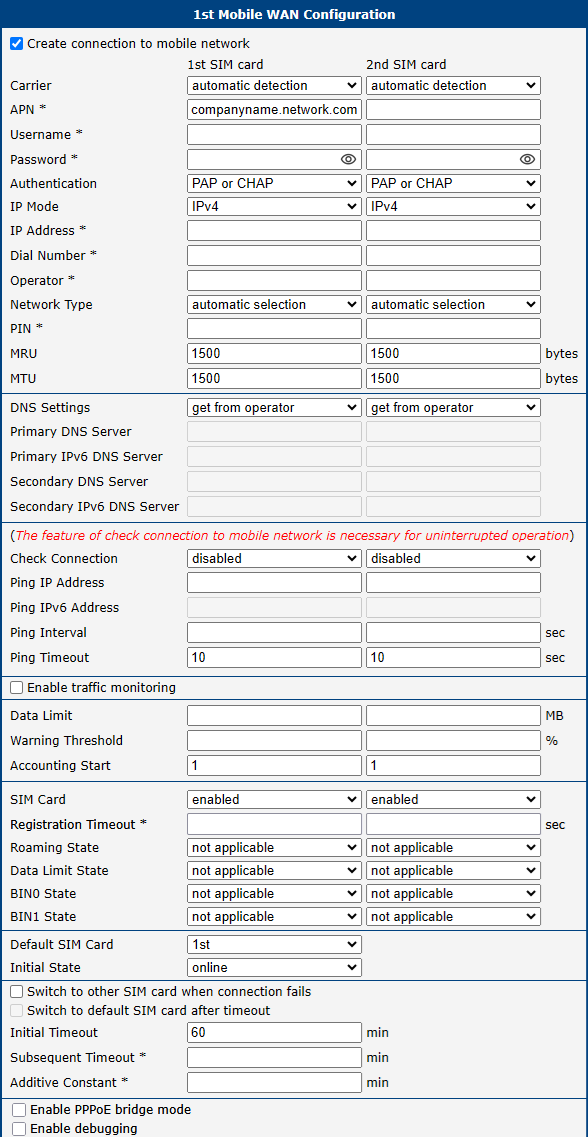 Mobile WAN Configuration