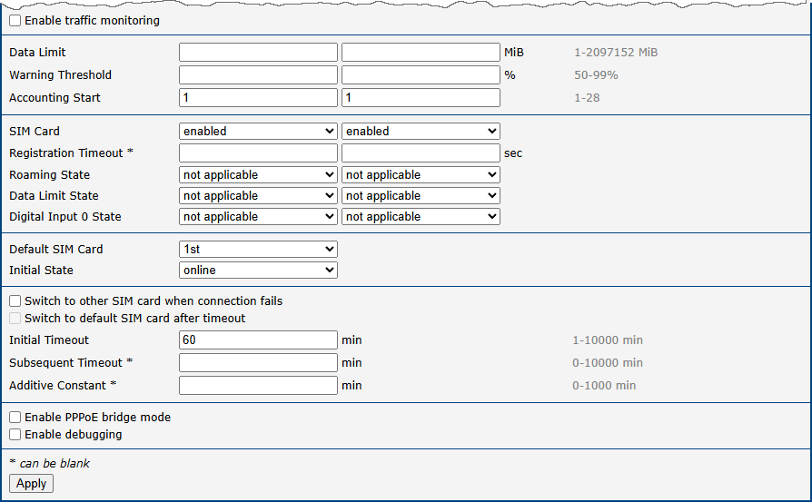 Mobile WAN Configuration (continued)