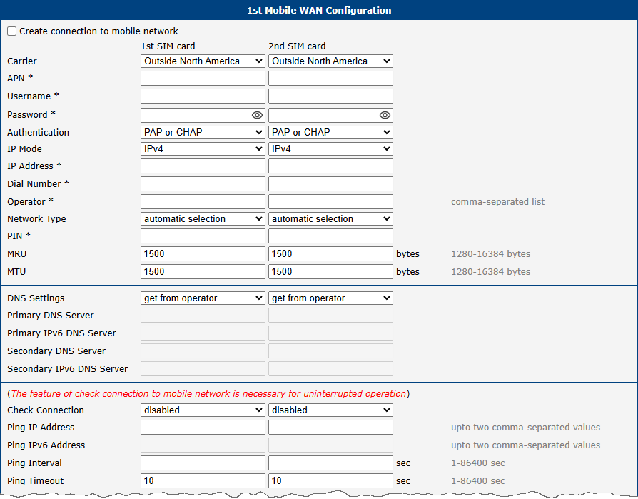 Mobile WAN Configuration