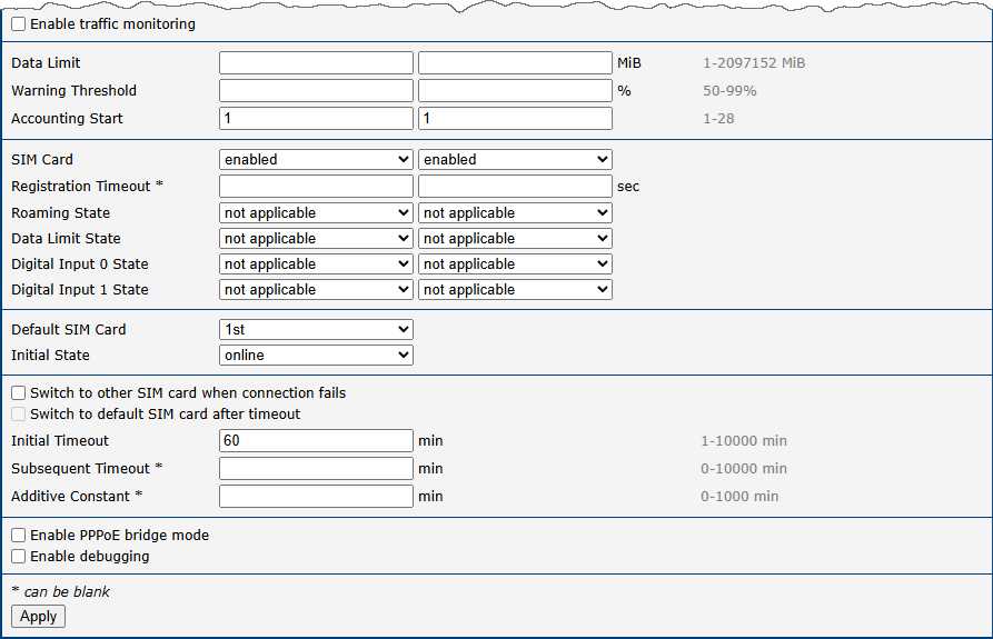 Mobile WAN Configuration (continued)