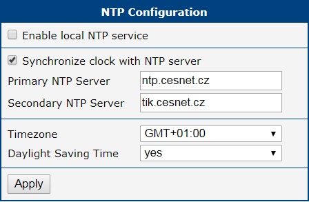 NTP Configuration Page