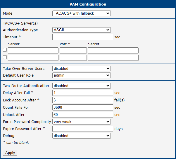 TACACS+ Configuration
