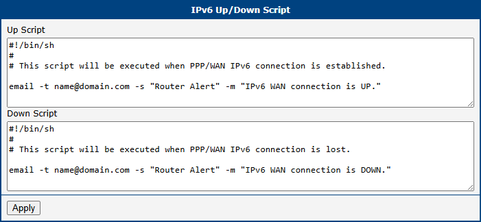 IPv6 Up/Down Script Configuration Page