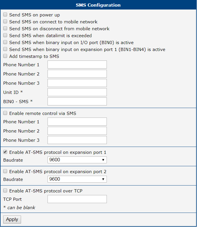 SMS Configuration for Example 2