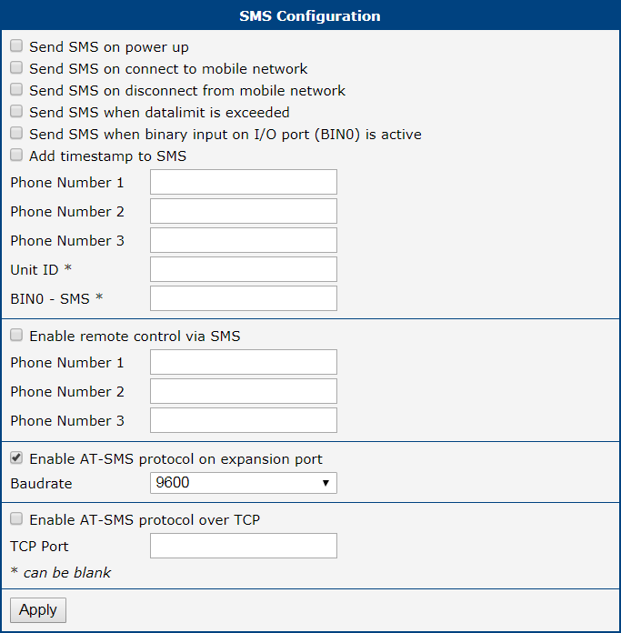 SMS Configuration for Example 2