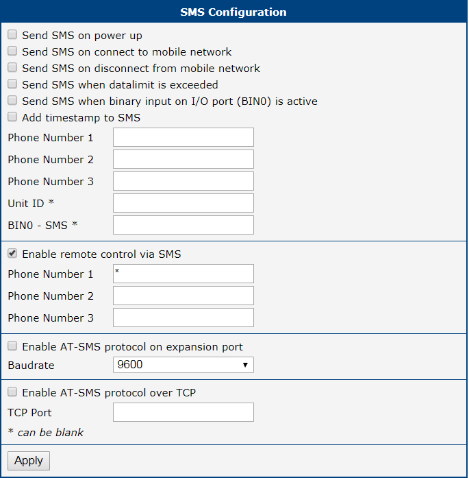 SMS Configuration for Example 3