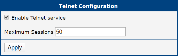 Telnet Configuration Page