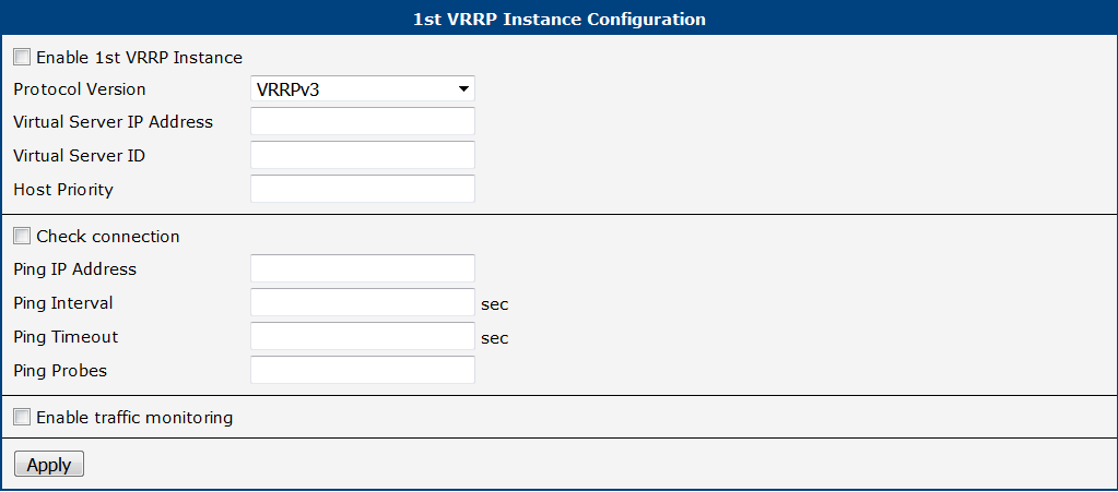VRRP Configuration Page