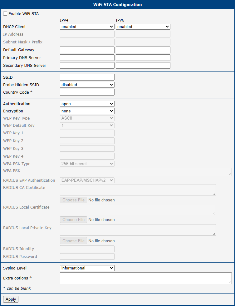 WiFi Station Configuration Page