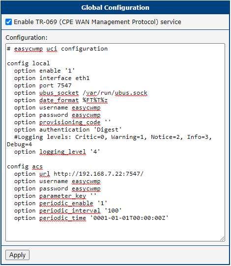 Global configuration