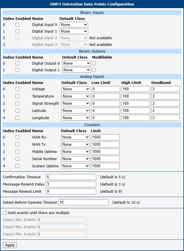 Configuration form — Data Points