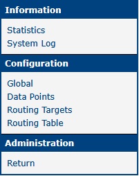 Menu of web interface