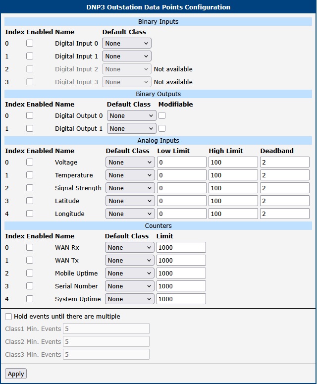 Configuration Form — Data Points