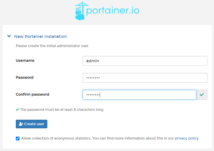 Portainer — Create Admin