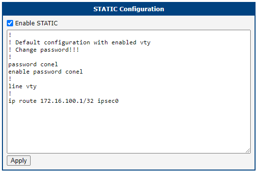 Static configuration Router B