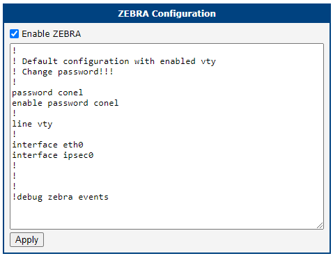 Zebra configuration Router A