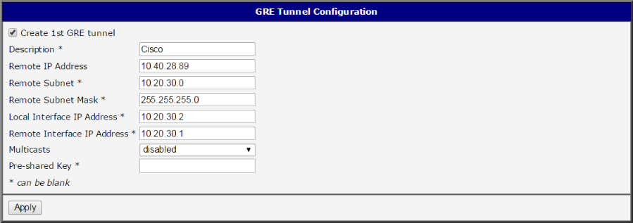 Advantech router — GRE tunnel configuration