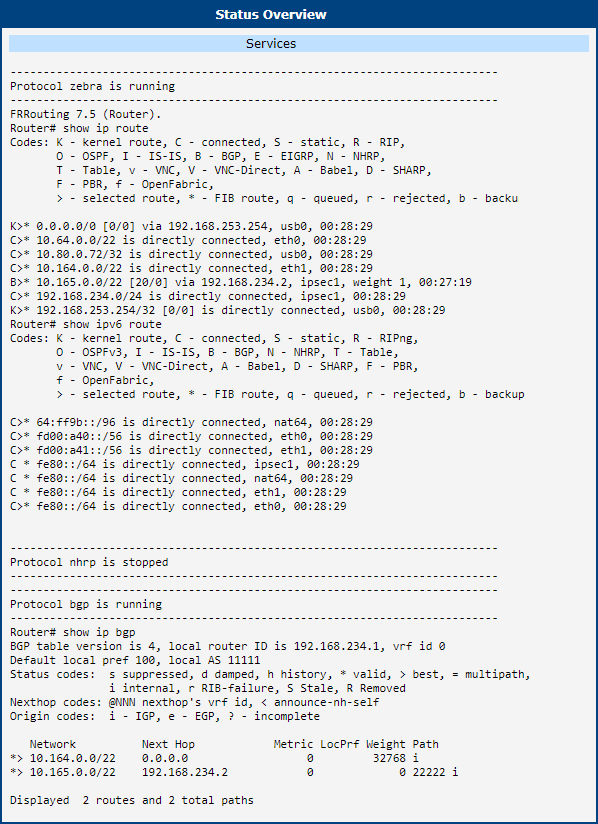 Client 1 FRR status overview