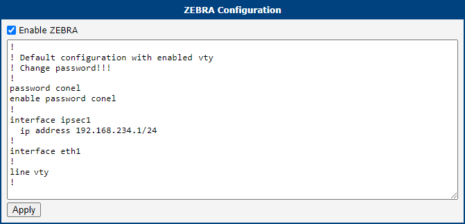 Client 1 FRR Zebra configuration