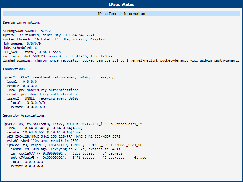 Client 1 IPsec status
