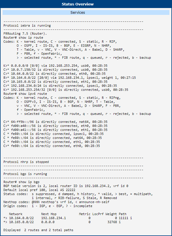Client 2 FRR status overview