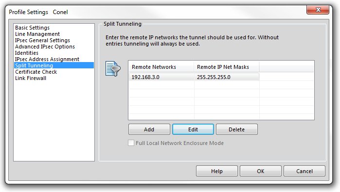 NCP Secure Entry Client — split tunneling