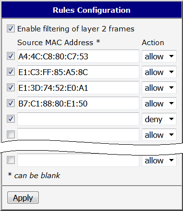 Example of rules configuration