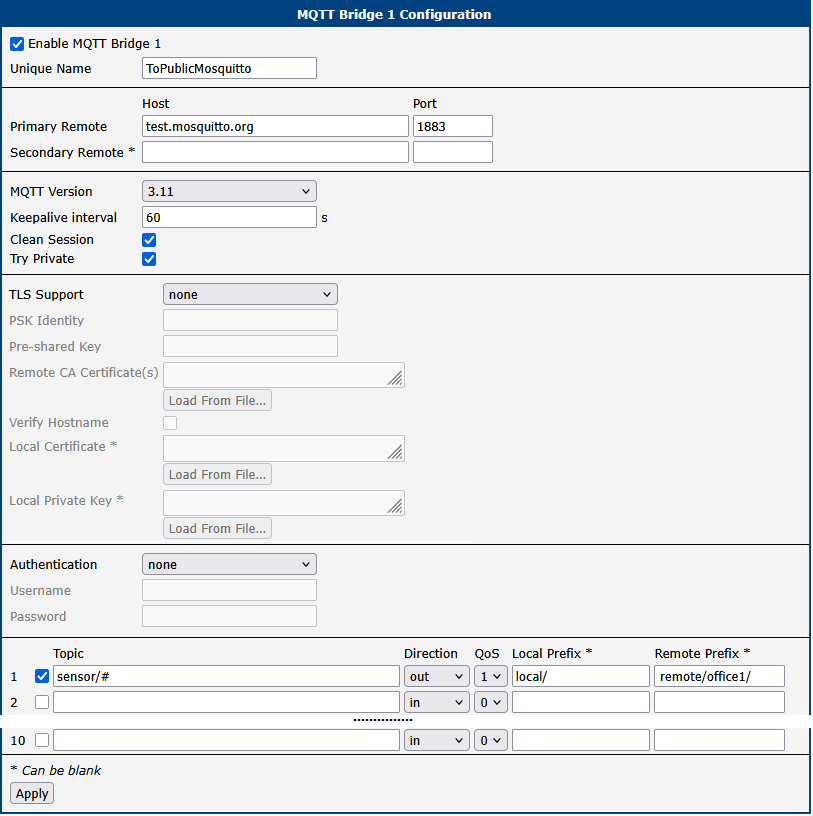 Bridge Configuration Example