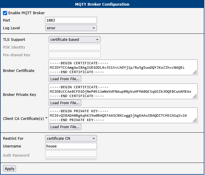 Broker Configuration for mosquitto_sub Example