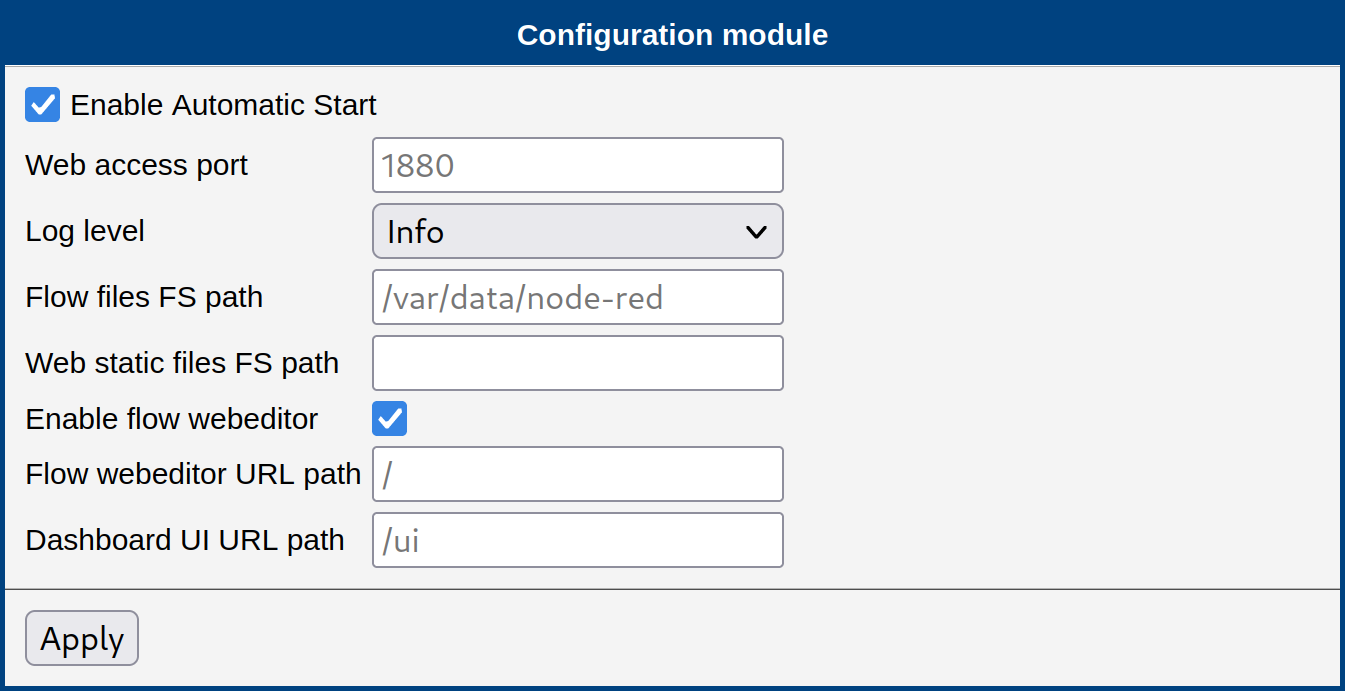 Node-RED router app configuration — run Node-RED