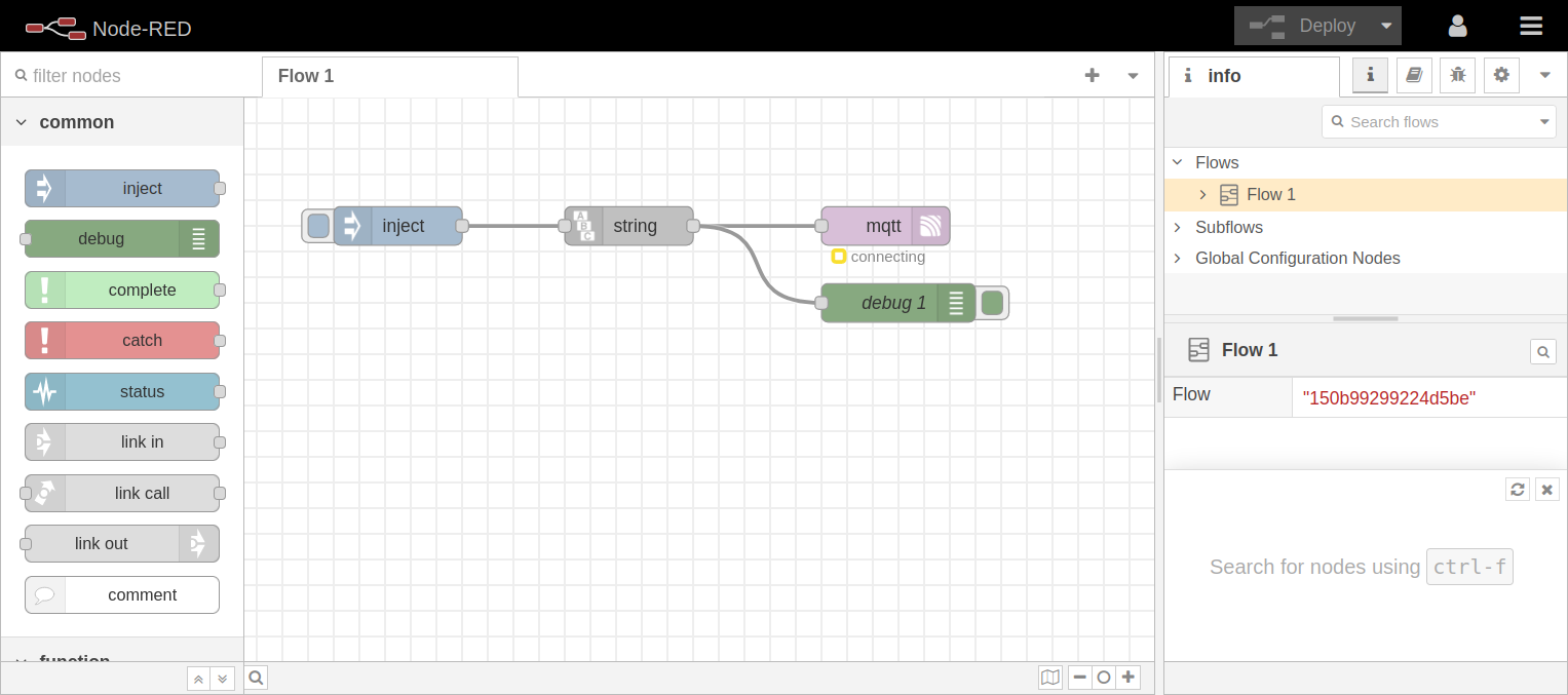 An example of the Node-RED editor running in an Advantech router
