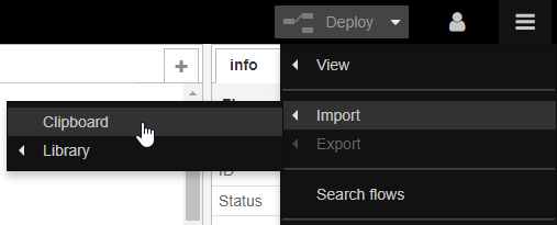 Top right menu — import from clipboard