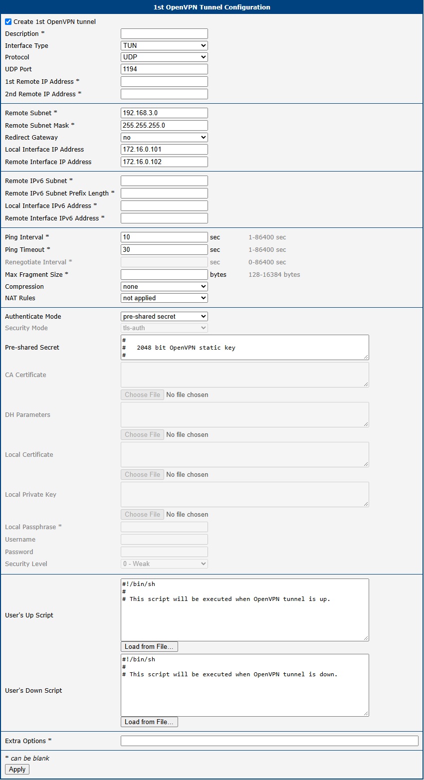 Configuration of the first router – SERVER (pre-shared secret)