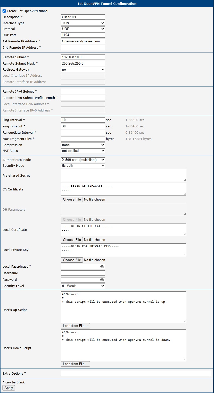 Configuration of Advantech router
