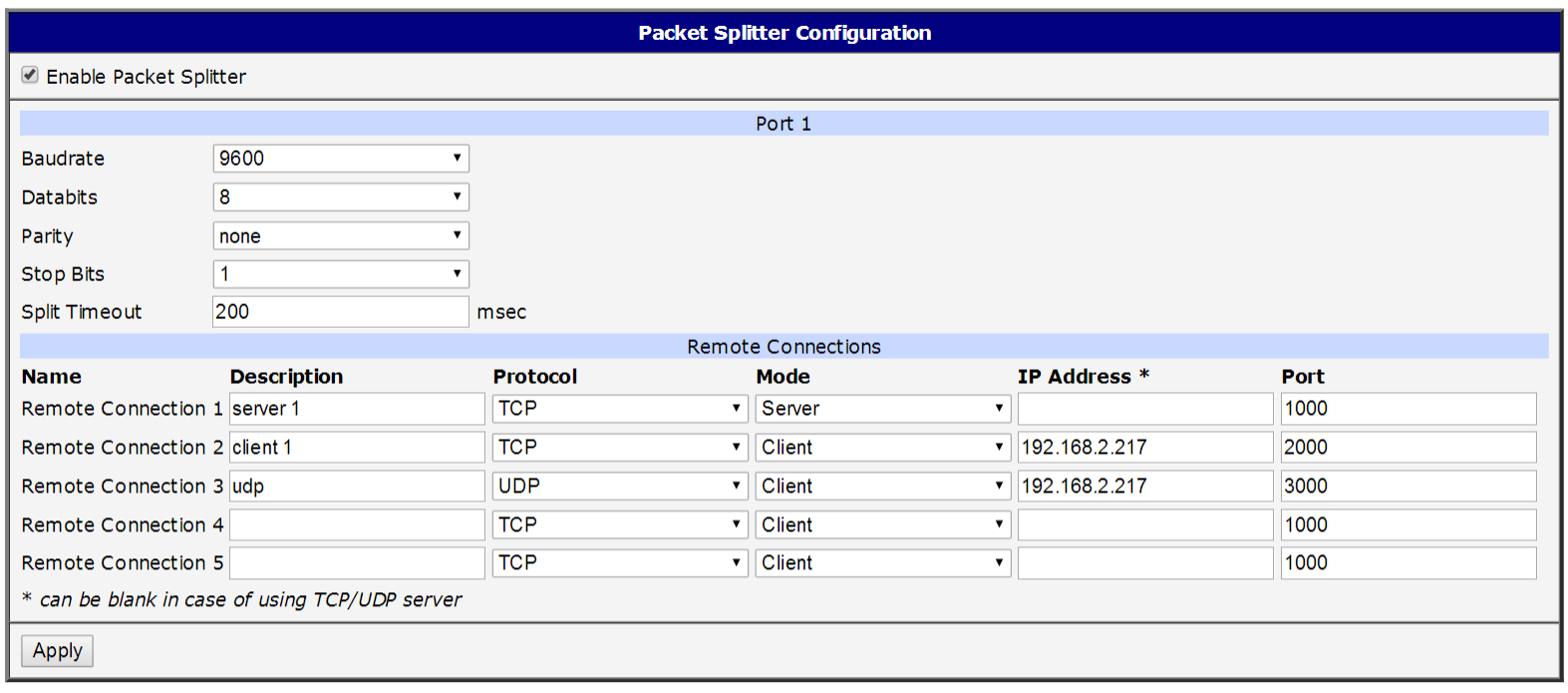 Connection settings